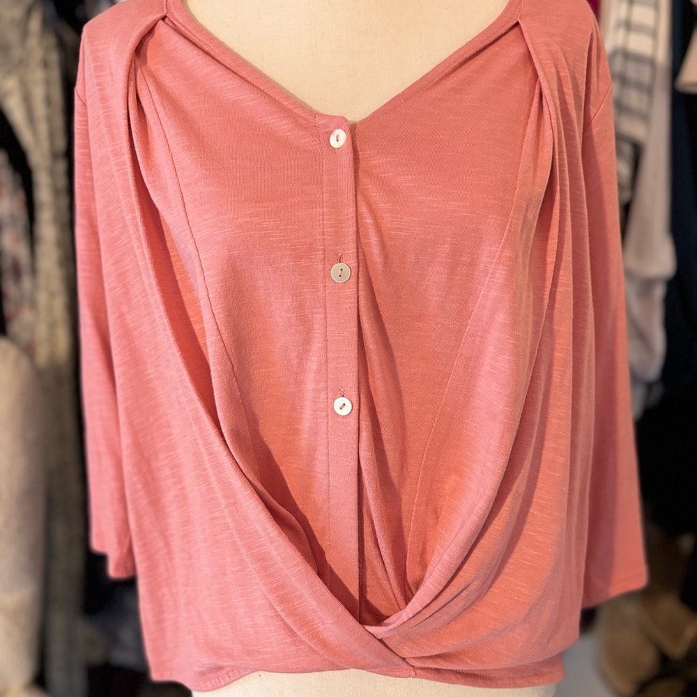 Pure Jill size small petite twist top Elegant Pink Button-Front Women's Top